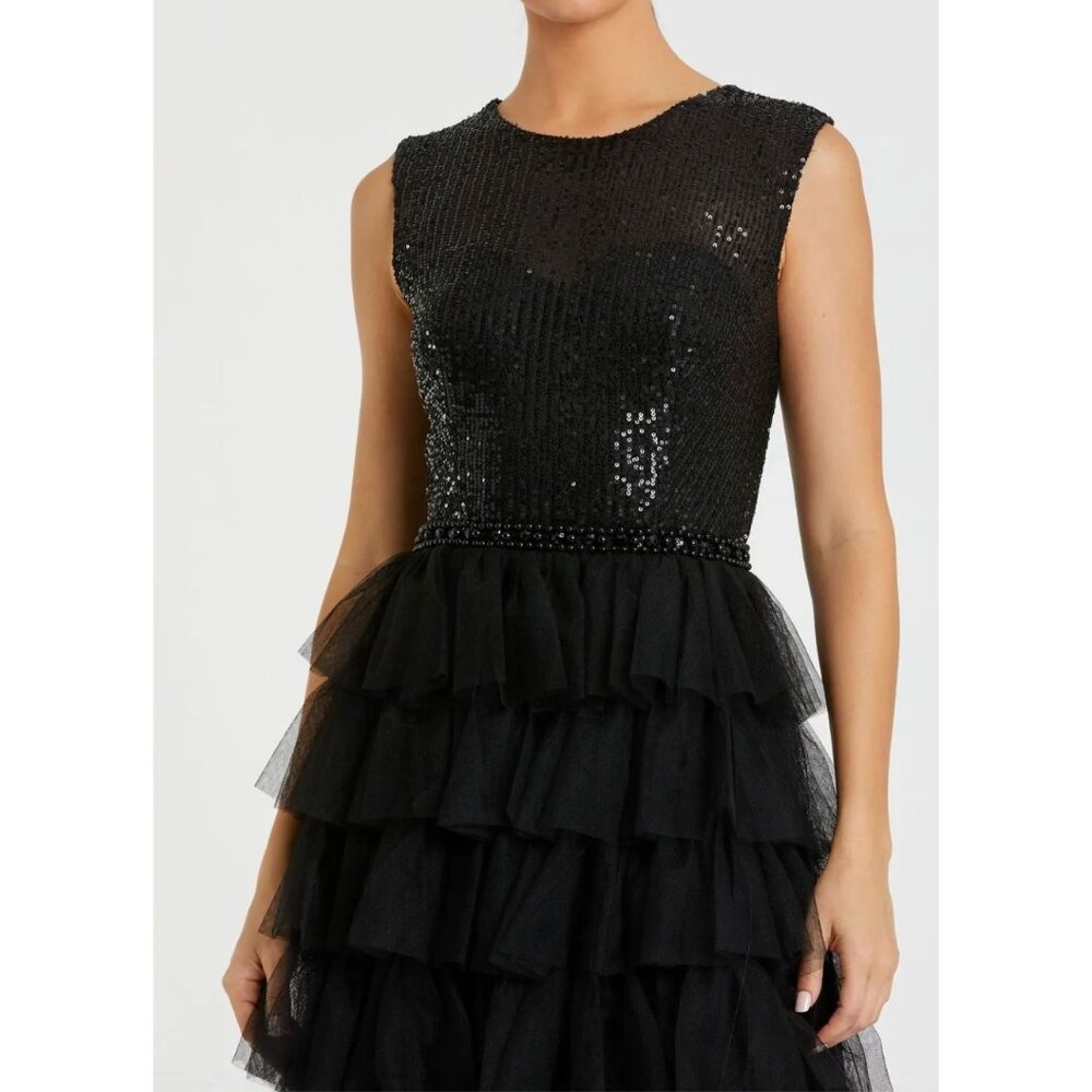 Mac Duggal 27055  Black Ruffle Tiered High Neck Sequined Gown Size 8 - Picture 2 of 6